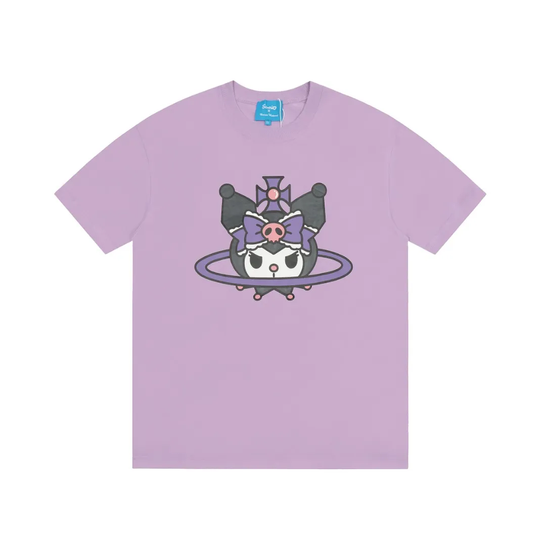 vivienne west wood Queen Mother Vivienne Sanrio co-branded Sanrio family series printed short-sleeves 2024 top hot models Needless to say, open the details directly YB mold opening Correct seam details Correct accessories in the entire series Every detail is completely restored Directly full White Melody Rose Kuromi Blue Cinnamon Dog Purple Crown Kurome Size: XS-L